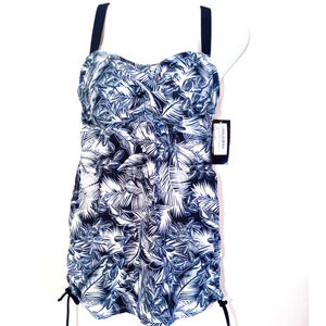 NWT Ocean Lily Women Size S Black White Tropical Cross Strap Long Tankini Padded
